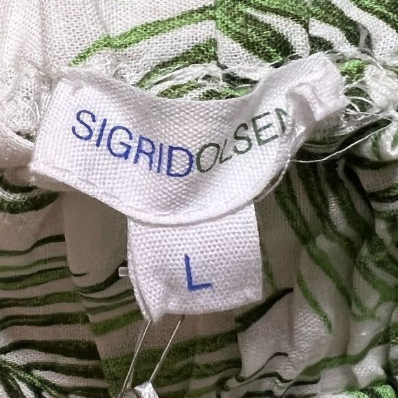 NWT Sigrid Olson Shorts Pull On Elastic Waist Linen Blend Green White Leaf Large - Picture 4 of 6